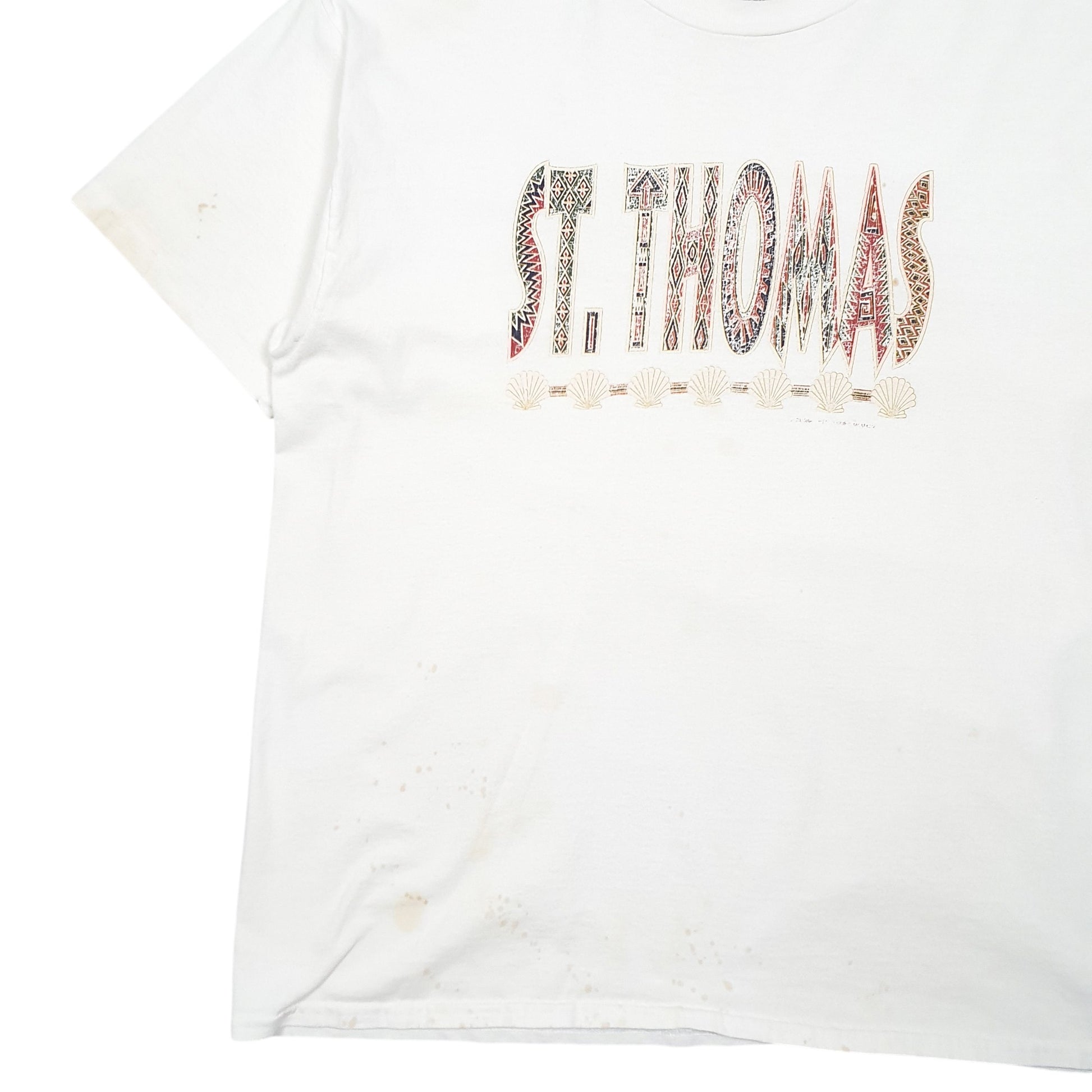 Mens White Hanes Single Stitch Vintage 90s St Thomas Short Sleeve T Shirt