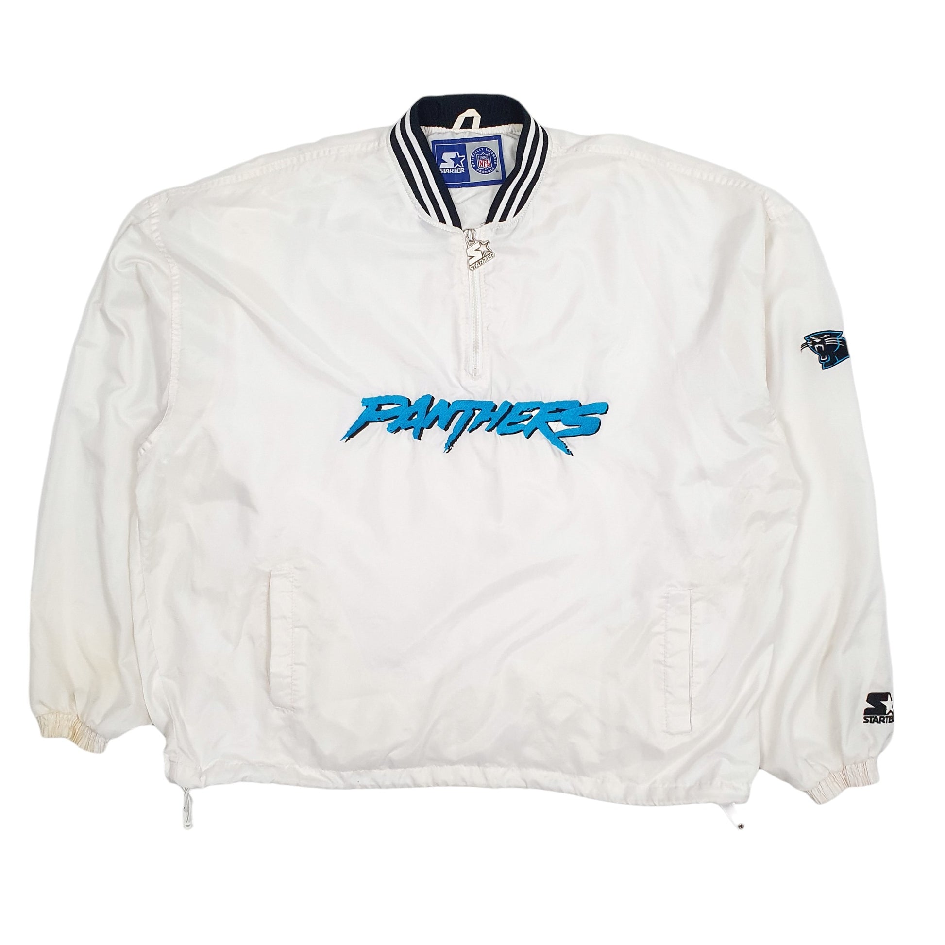 Mens White Starter NFL Carolina Panthers Pullover Vintage 90s  Coat