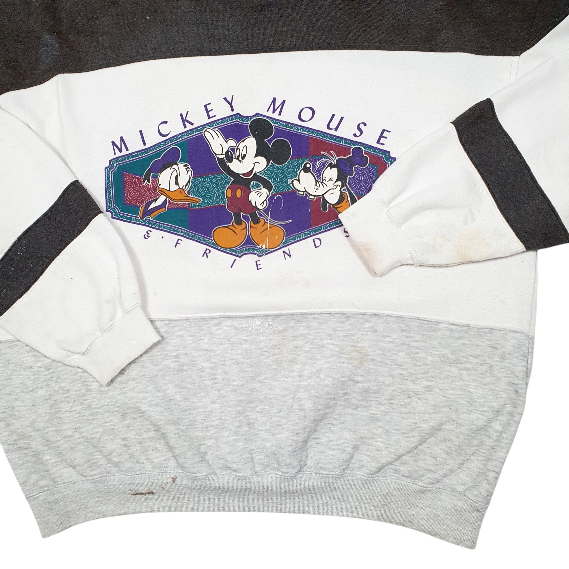 Mens White Disney Mickey Mouse Donald Goofy Vintage Friends Crewneck Jumper