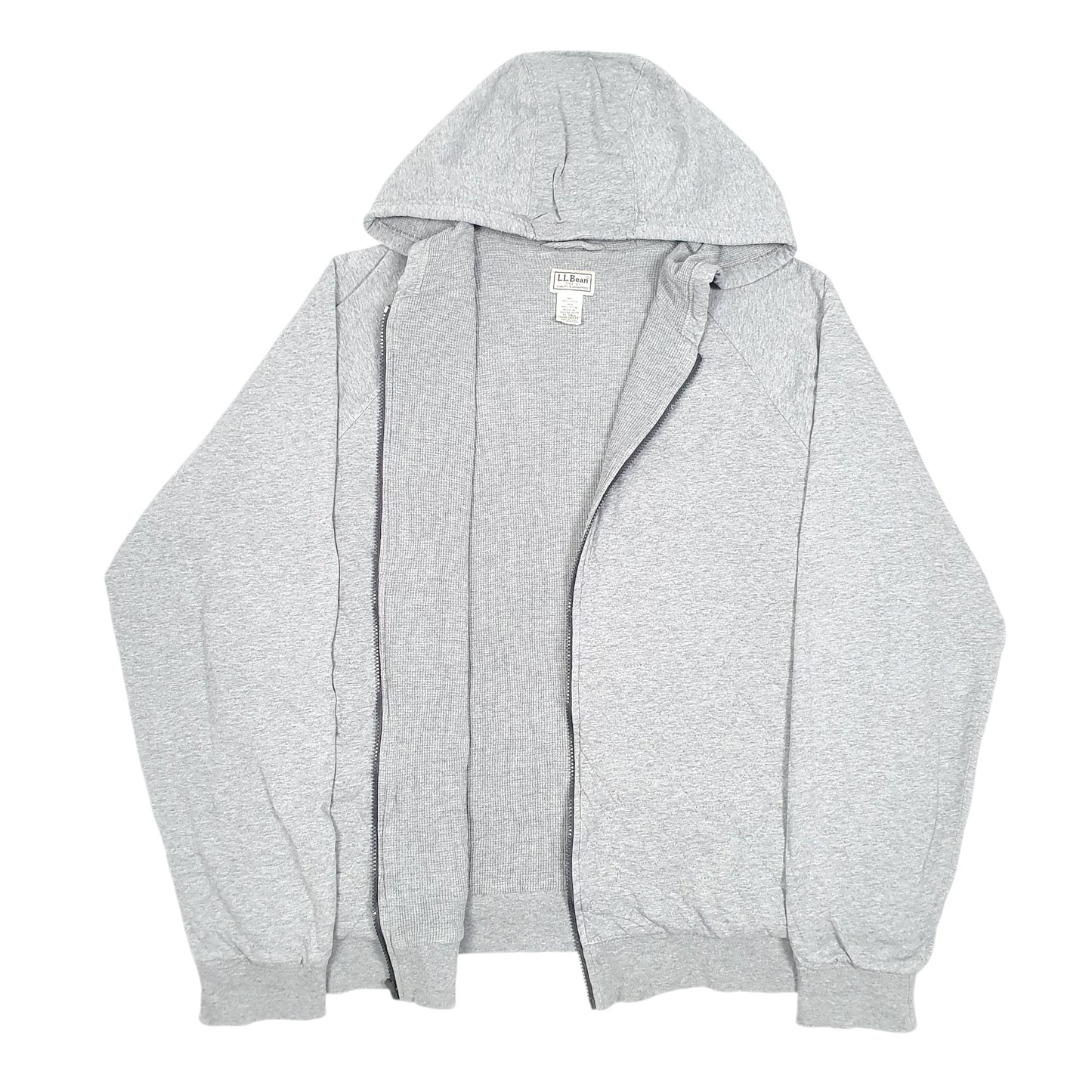Mens Grey L.L.Bean Hoodie Quilted Thermal Waffle Lined Tall Full Zip Jumper