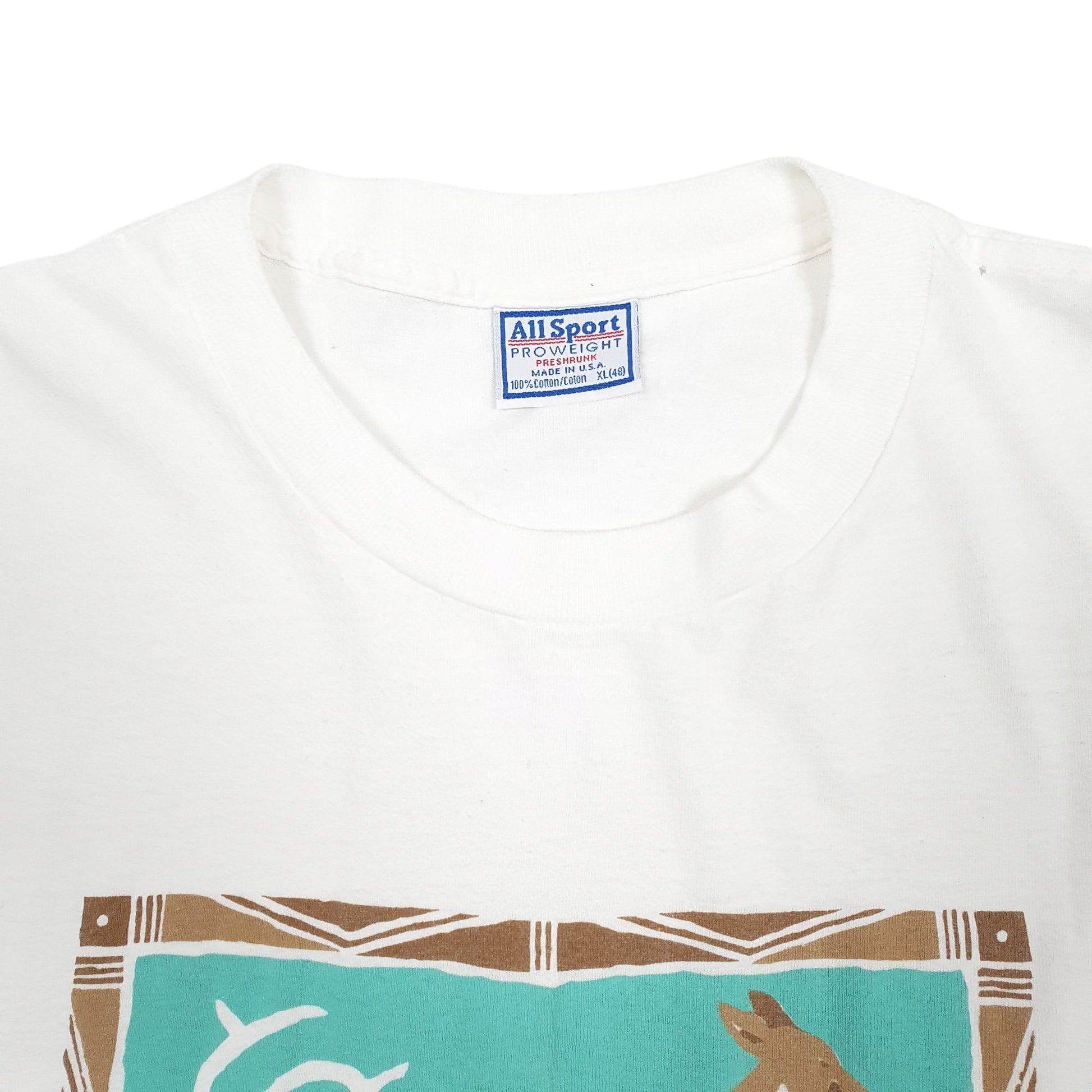 Mens White All Sport Single Stitch Vintage 90s Short Sleeve T Shirt