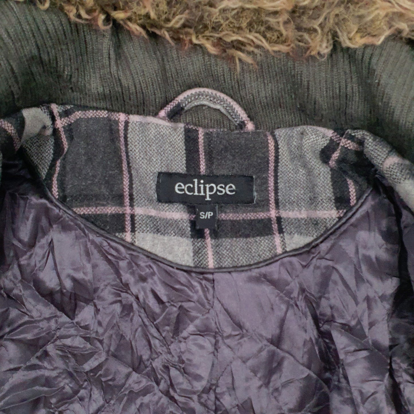 Womens Grey Eclipse Plaid Belted  Coat