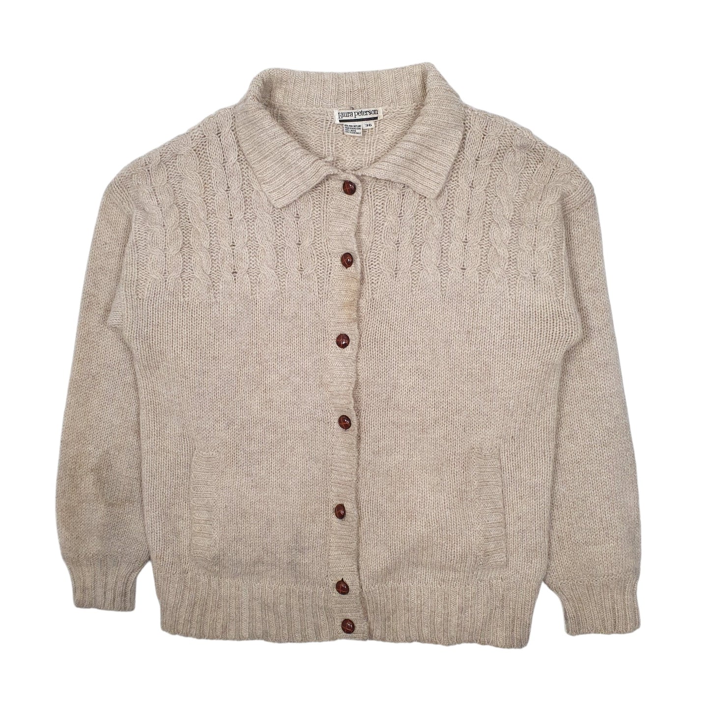 Mens Beige Laura Peterson Vintage 1990s Cardigan Jumper