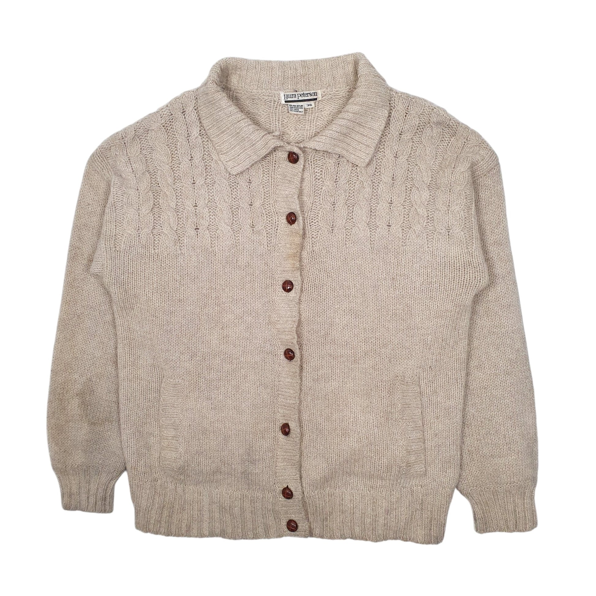 Mens Beige Laura Peterson Vintage 1990s Cardigan Jumper