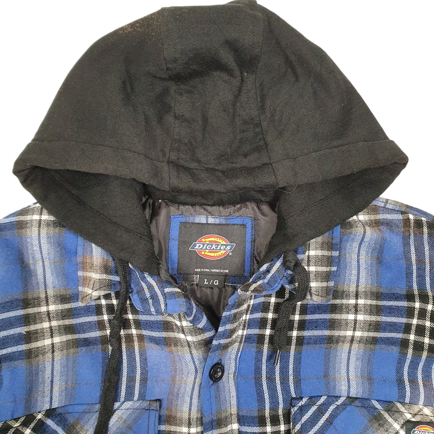 Mens Blue Dickies Hooded Padded Plaid Lumberjack Overshirt Shacket  Coat