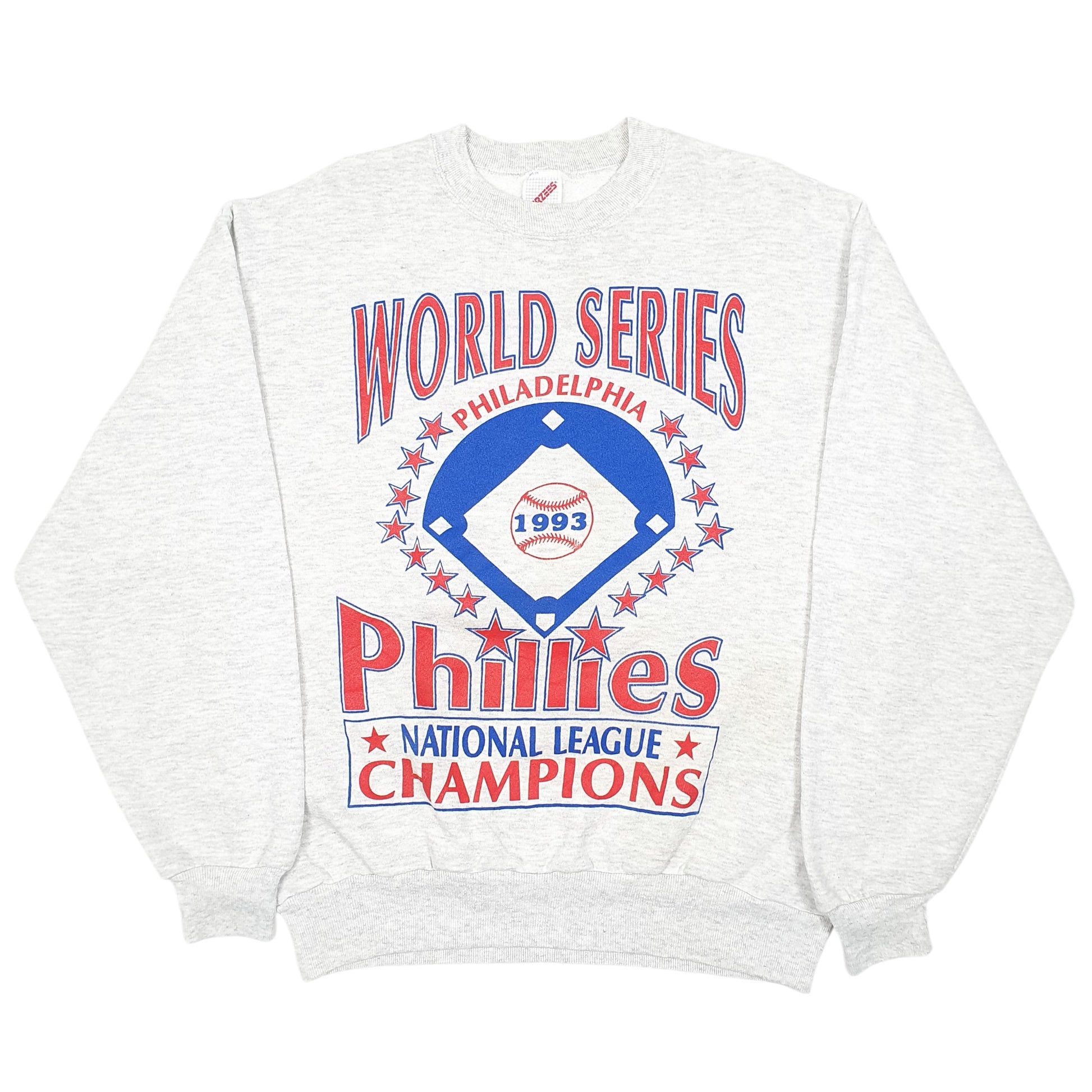 Mens Grey Jerzees Vintage Philadelphia Phillies Champions 1993 Baseball MLB Crewneck Jumper