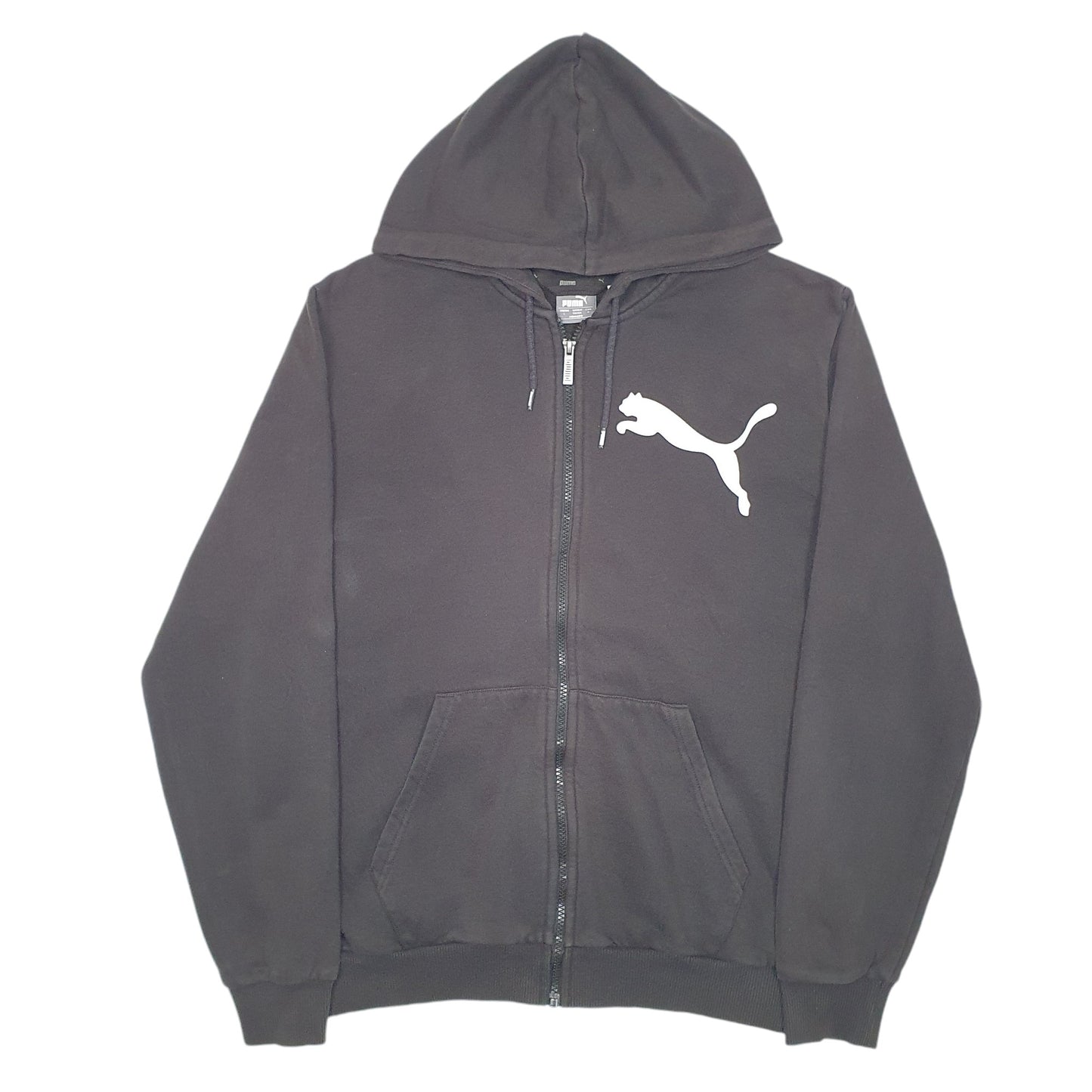 Mens Black Puma Hoodie Spellout Full Zip Jumper