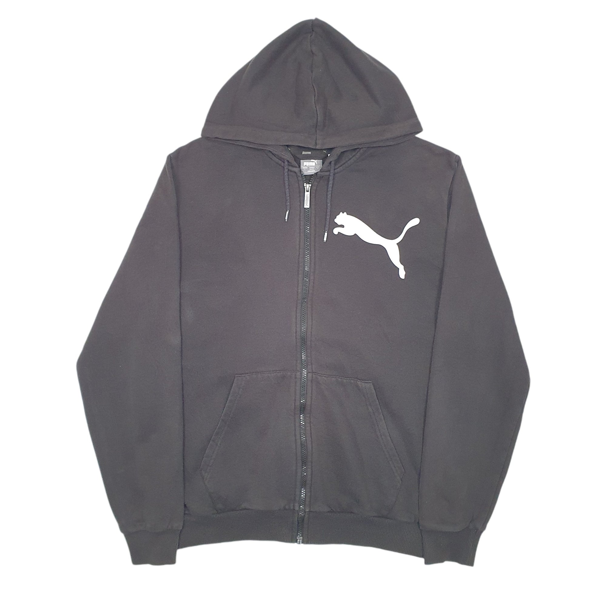 Mens Black Puma Hoodie Spellout Full Zip Jumper