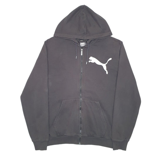 Mens Black Puma Hoodie Spellout Full Zip Jumper