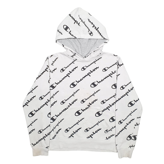 Womens White Champion Spellout Hoodie Jumper