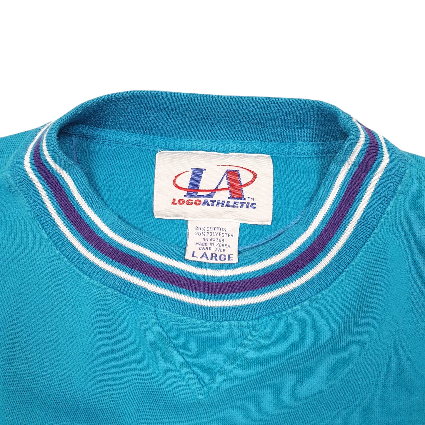 Mens Turquoise Logo Athletic Vintage NBA Charlotte Hornets Spellout 90s Basketball Crewneck Jumper