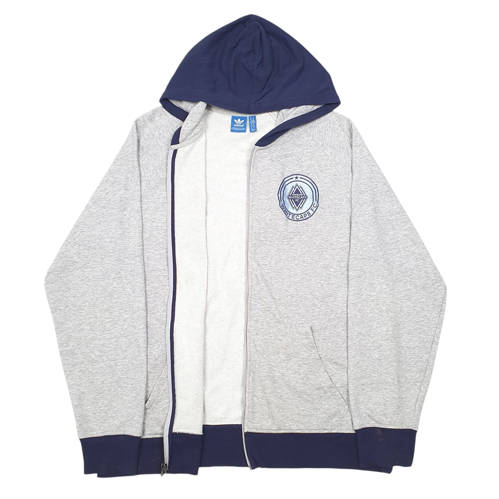 Mens Grey Adidas Hoodie Vancouver Whitecaps Football Club Full Zip Jumper