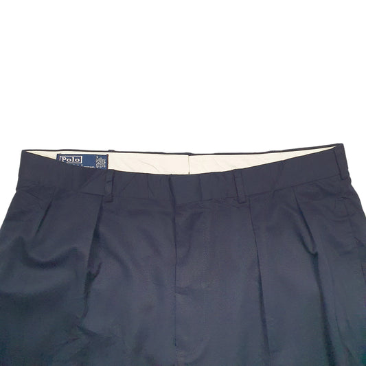 Mens Black Polo Ralph Lauren Double Pleated Vintage 2000's Chino Trousers