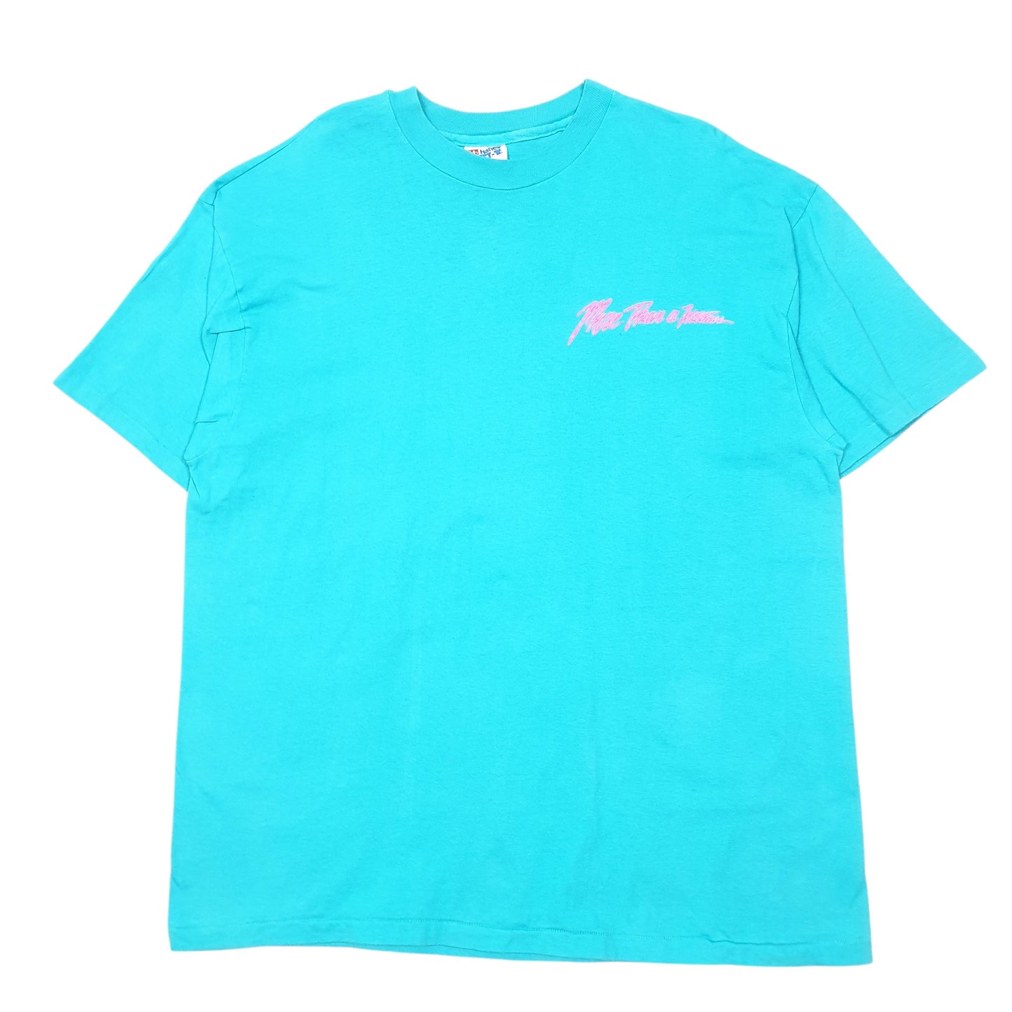 Mens Turquoise Hanes Single Stitch Vintage 90s Beefy Made In USA Christian Short Sleeve T Shirt