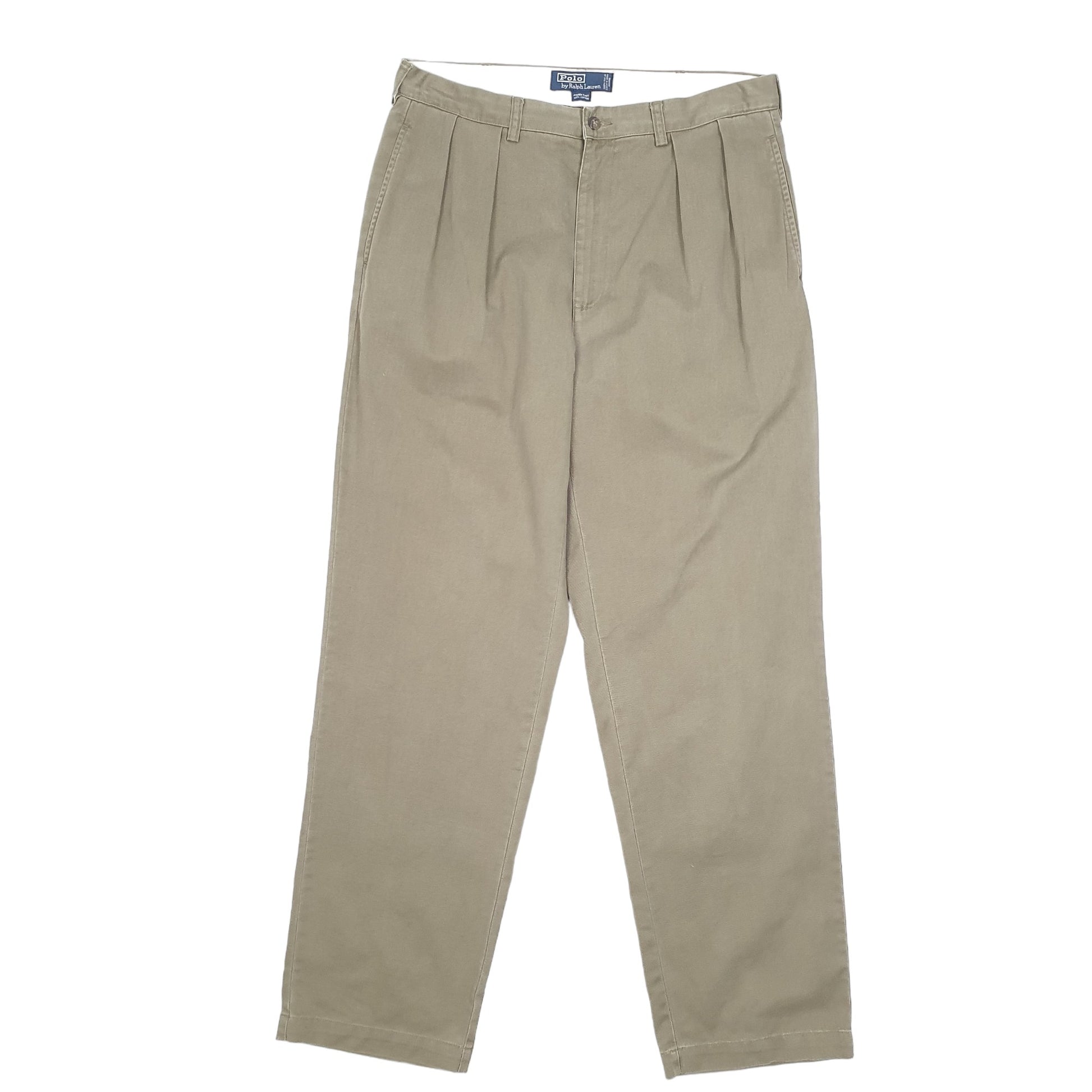 Mens Khaki Polo Ralph Lauren Andrew Pant Double Pleated Vintage Chino Trousers