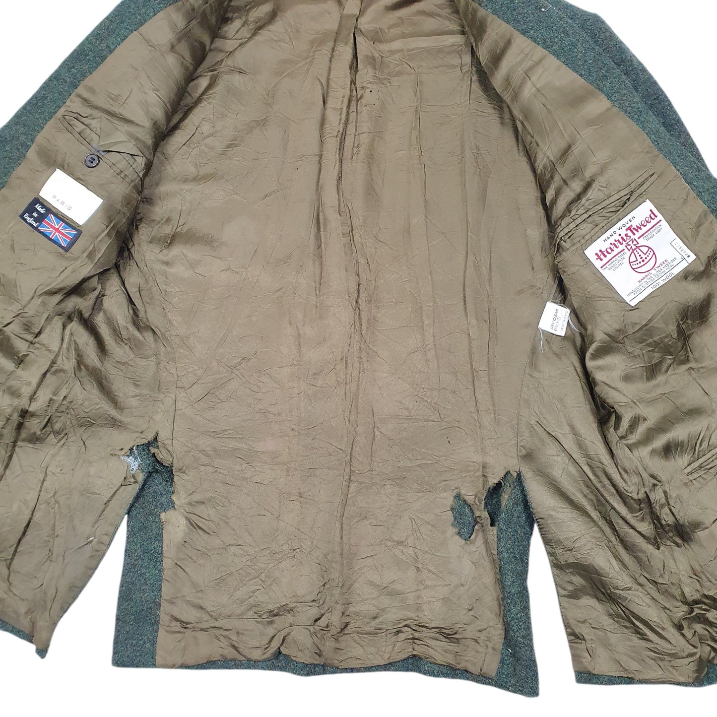 Mens Green Harris Tweed Vintage Made In England Cyrillus Paris  Coat