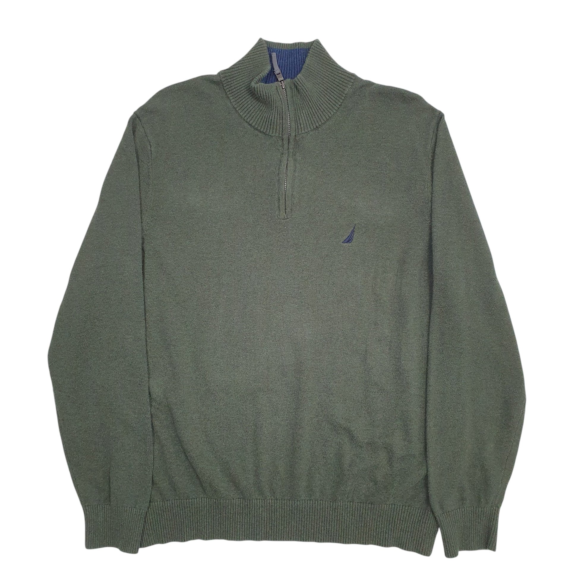 Mens Green Nautica Knit Quarter Zip Jumper