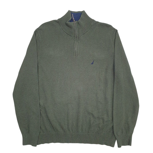 Mens Green Nautica Knit Quarter Zip Jumper