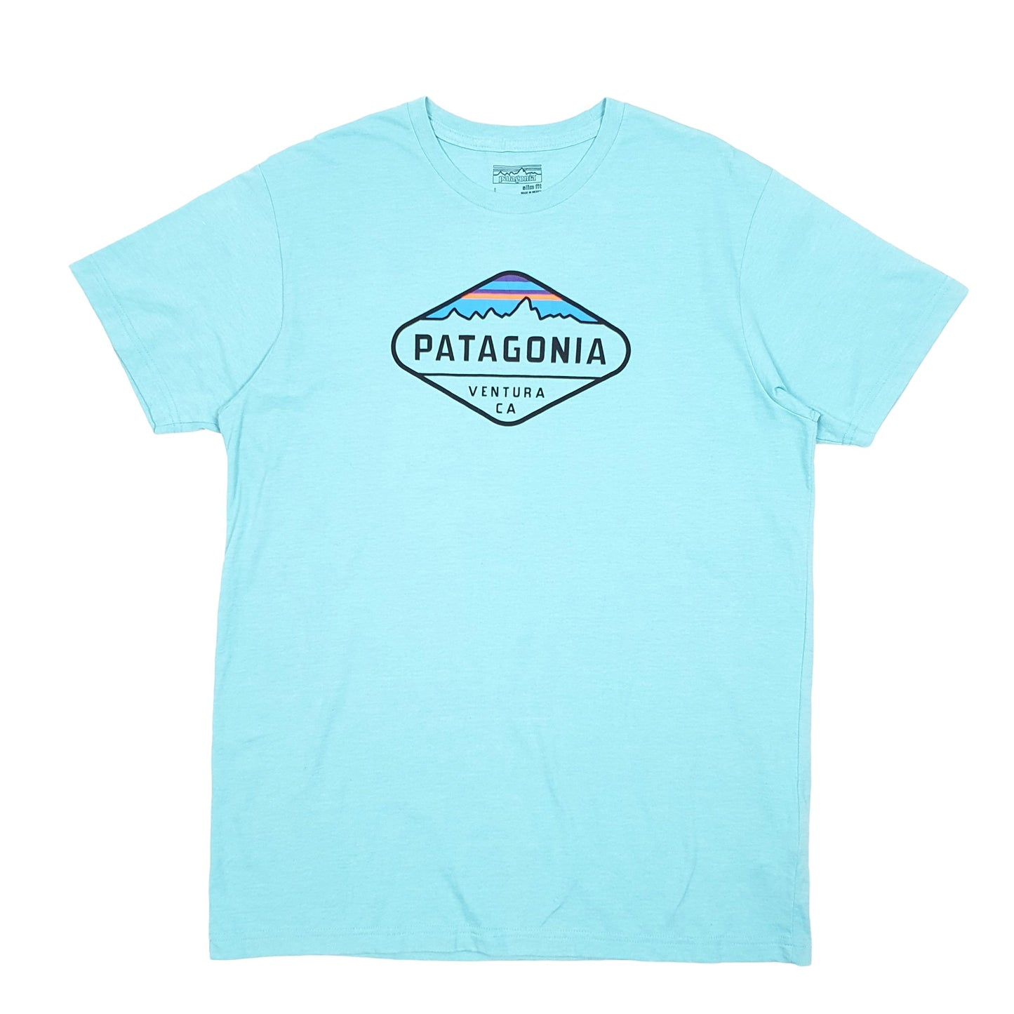 Mens Blue Patagonia Slim Fit Spellout Ventura CA Short Sleeve T Shirt