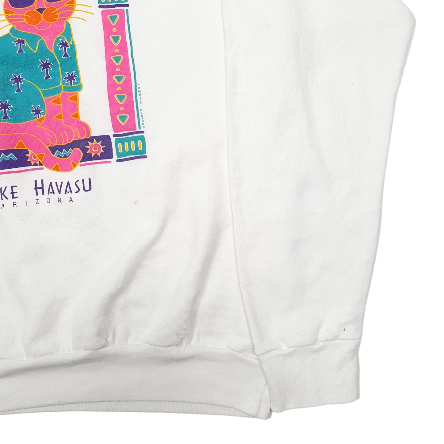 Mens White Oneita Cat Made In USA Crewneck Jumper