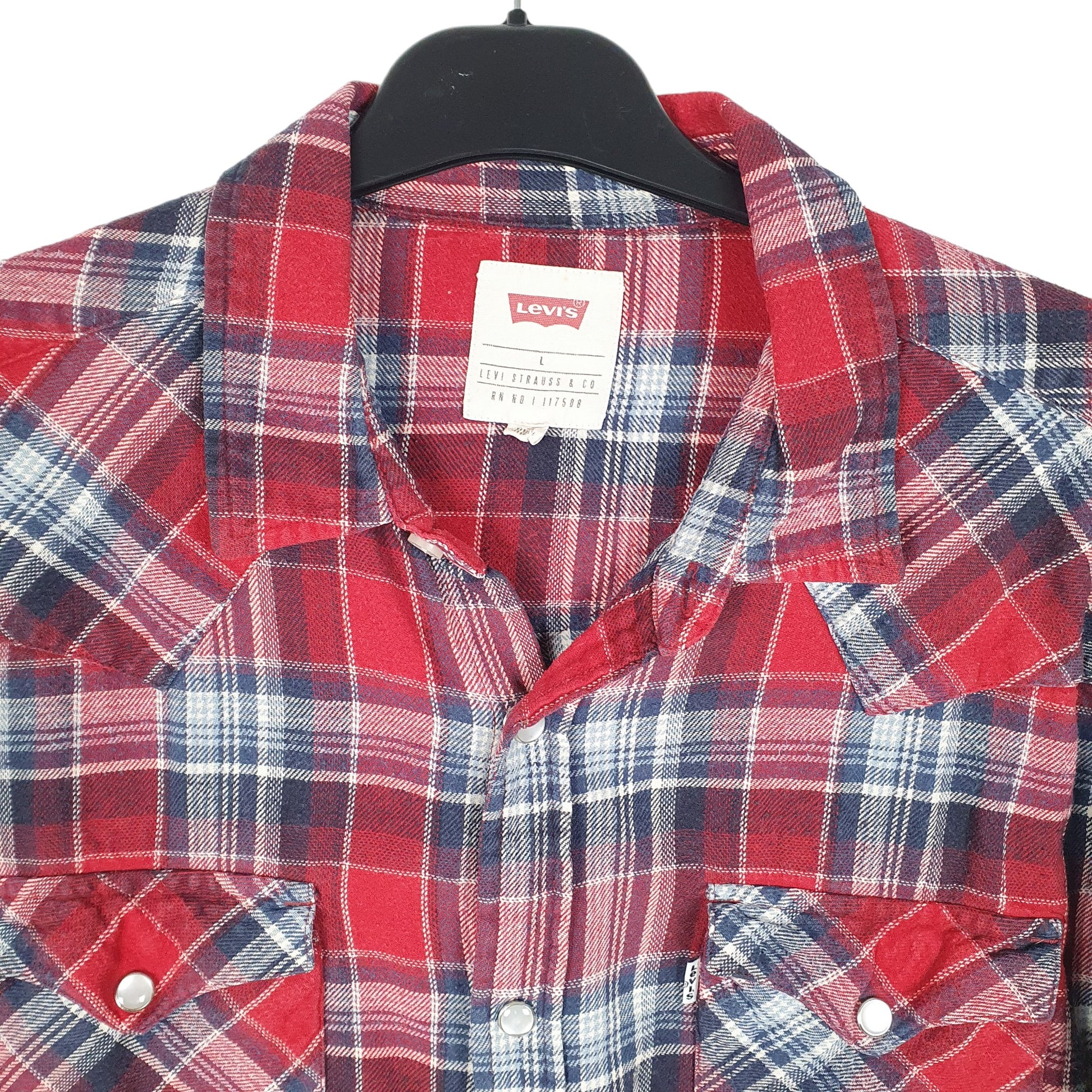Womens Red Levis Western Flannel Cowboy Pearl Snap Long Sleeve Shirt