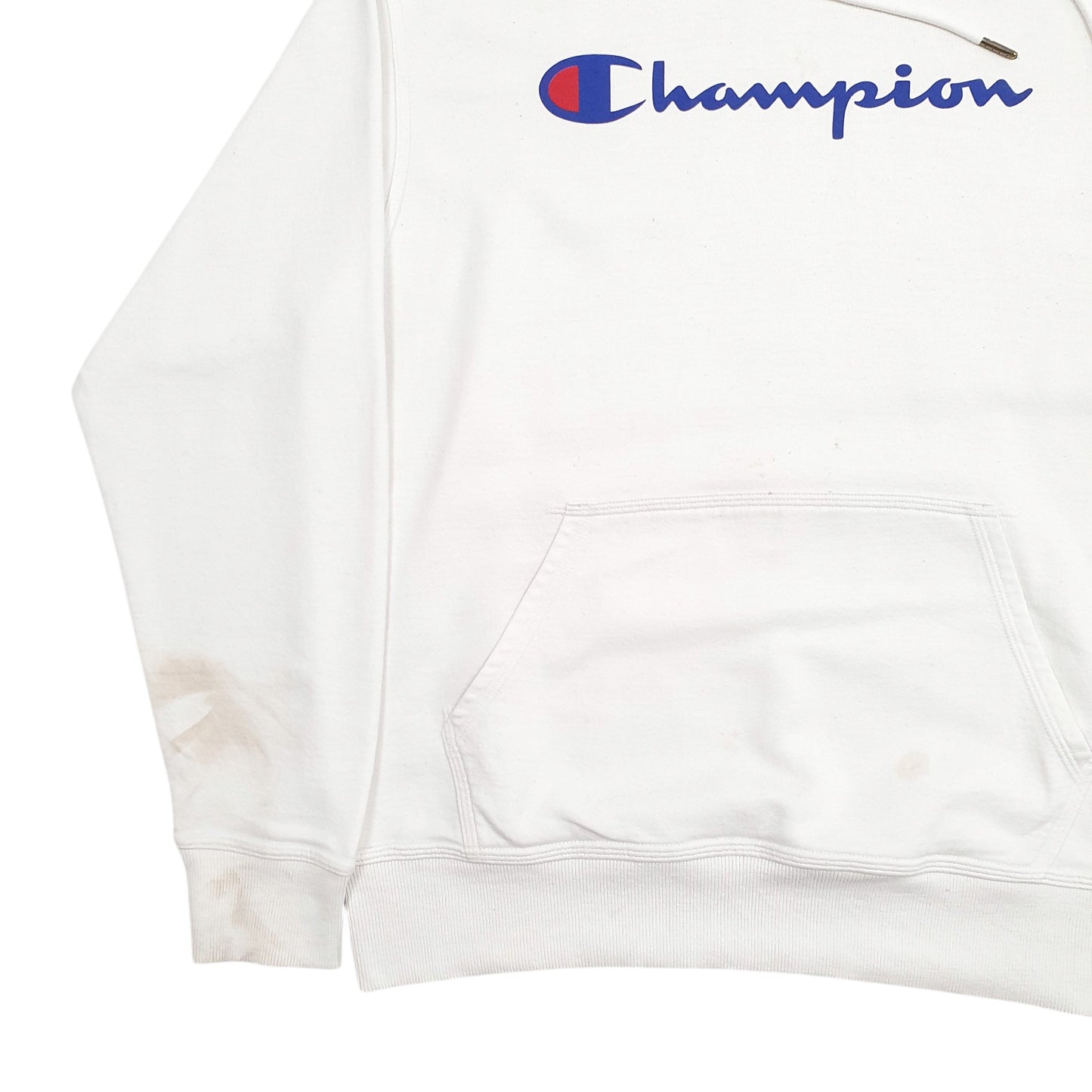 Mens White Champion Spellout Hoodie Jumper