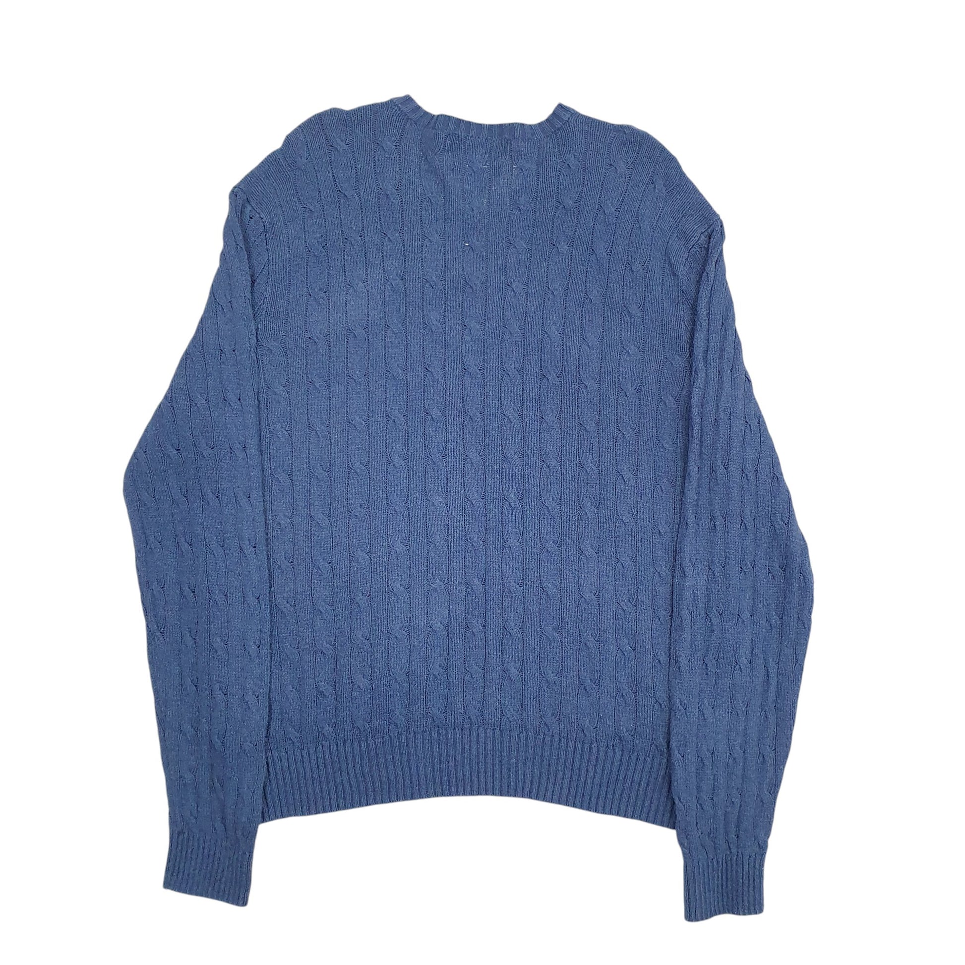 Mens Blue Ralph Lauren Tussah Silk Cable Knit Crewneck Jumper
