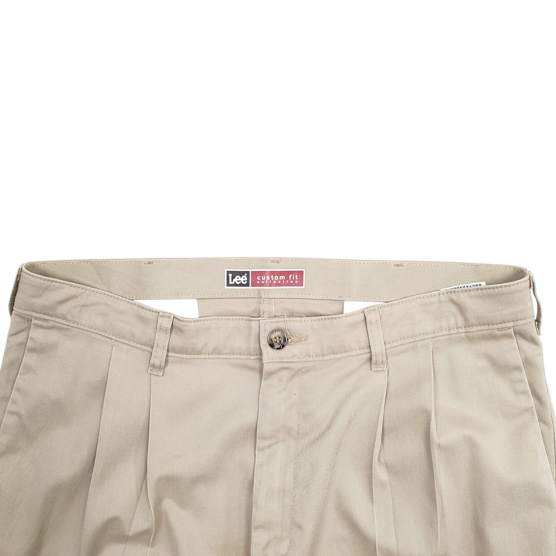 Mens Beige Lee Double Pleated Chino Trousers