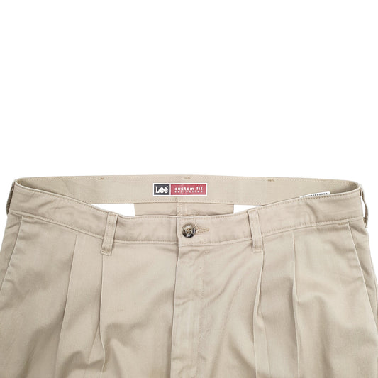 Mens Beige Lee Double Pleated Chino Trousers