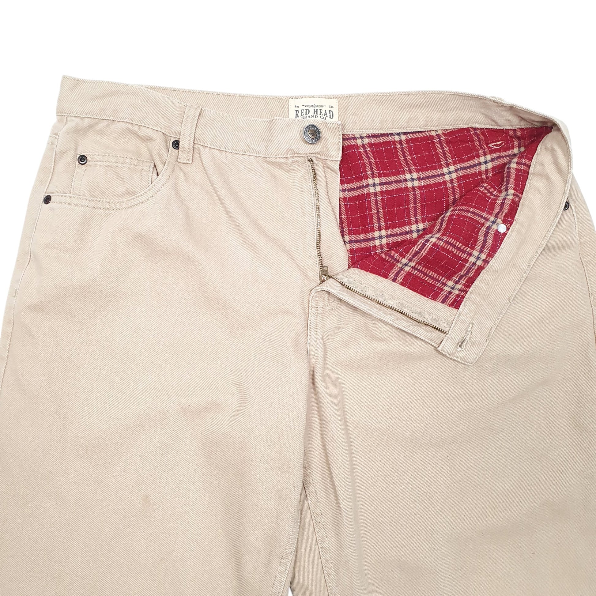 Mens Beige Red Head Lined Winter Hunting Casual JeansW38 L32