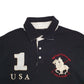 Mens Black Equi-Theme Polo Theme  Short Sleeve Polo Shirt