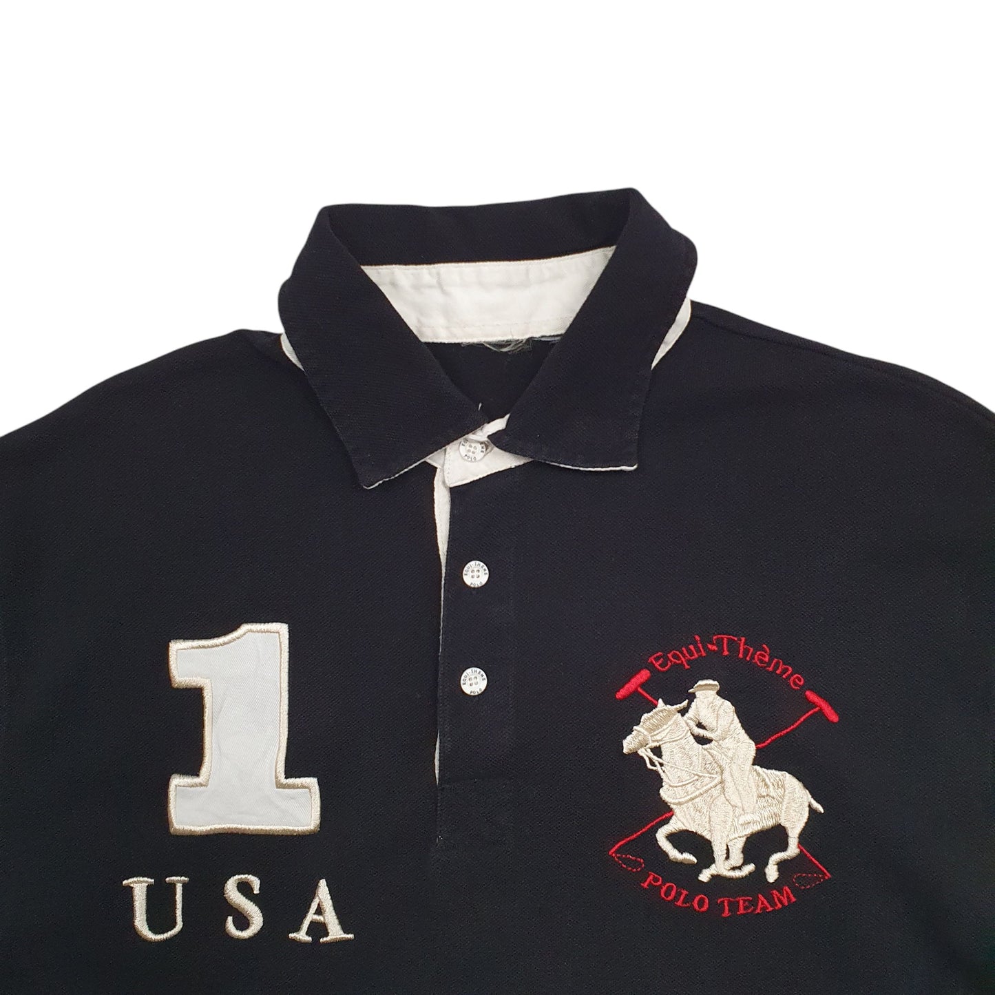Mens Black Equi-Theme Polo Theme  Short Sleeve Polo Shirt