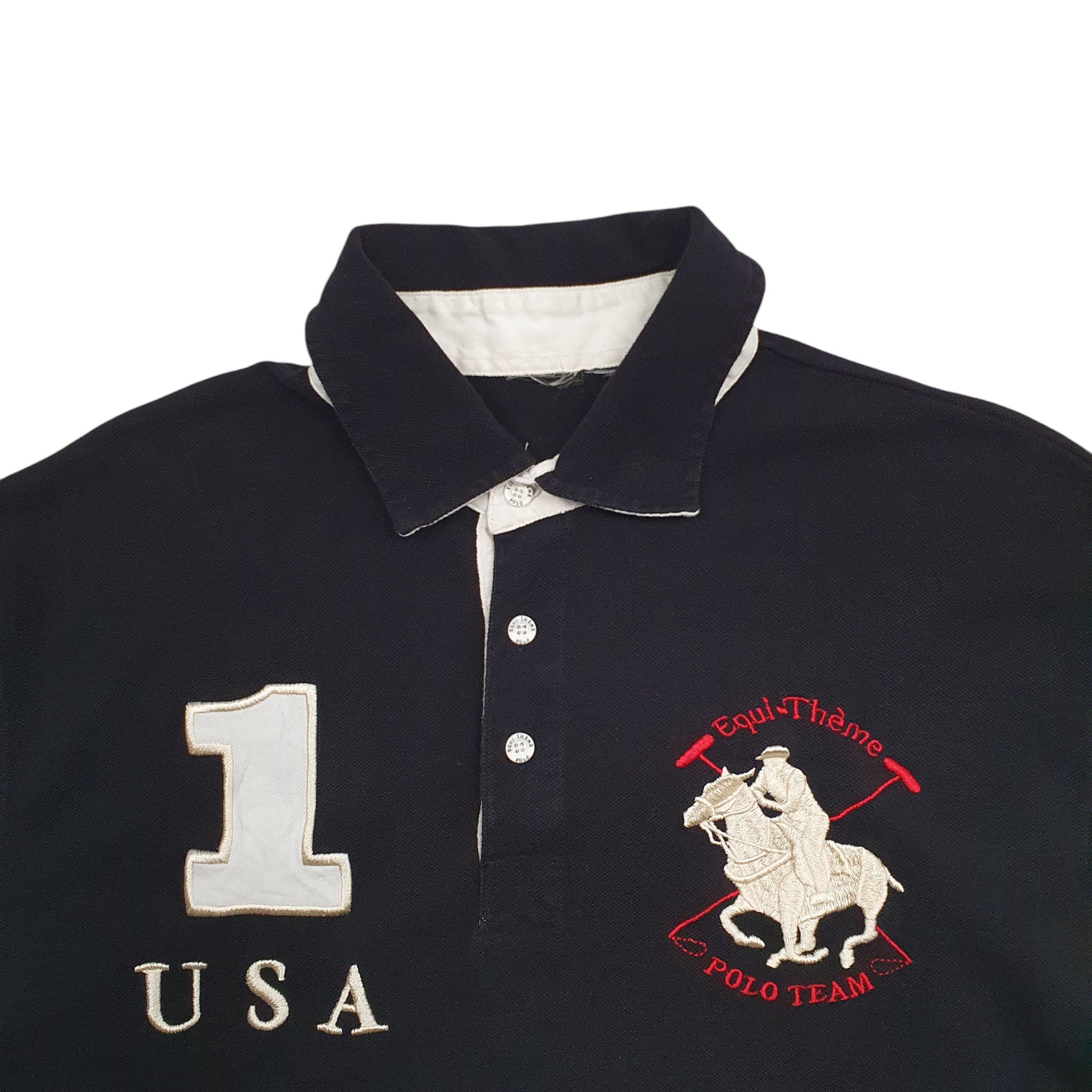 Mens Black Equi-Theme Polo Theme  Short Sleeve Polo Shirt