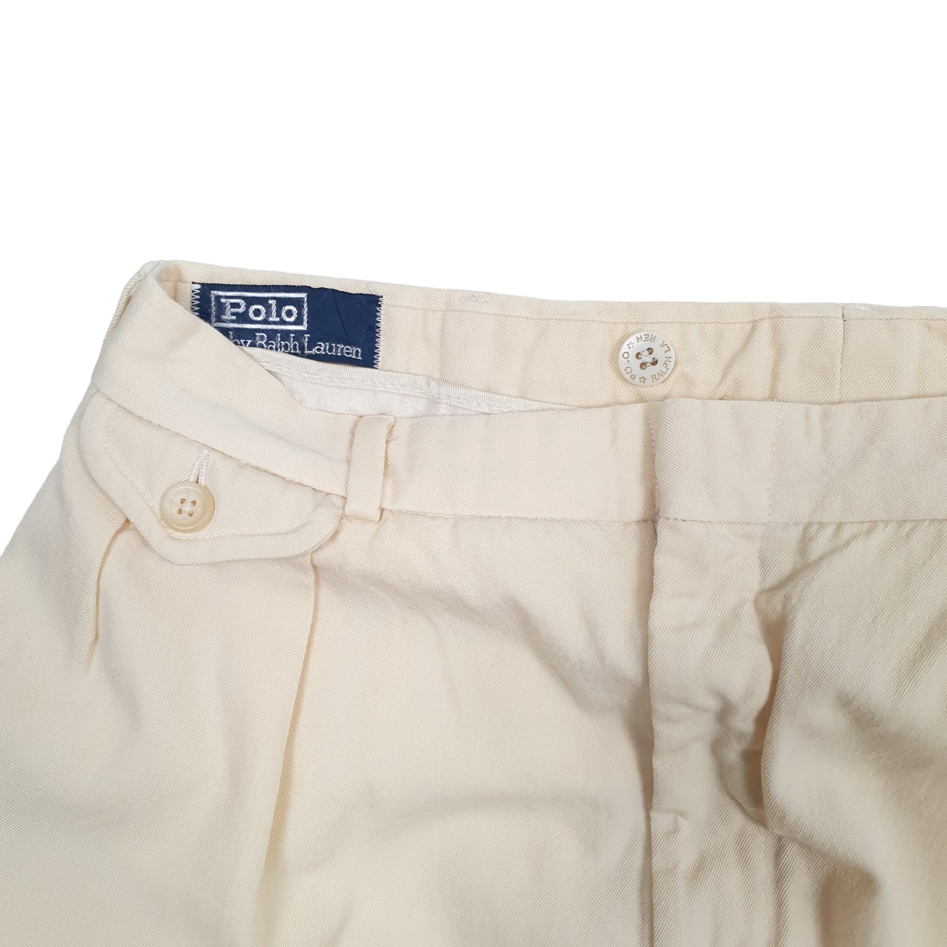 Mens Cream Polo Ralph Lauren Vintage 80s Double Pleated Chino Trousers