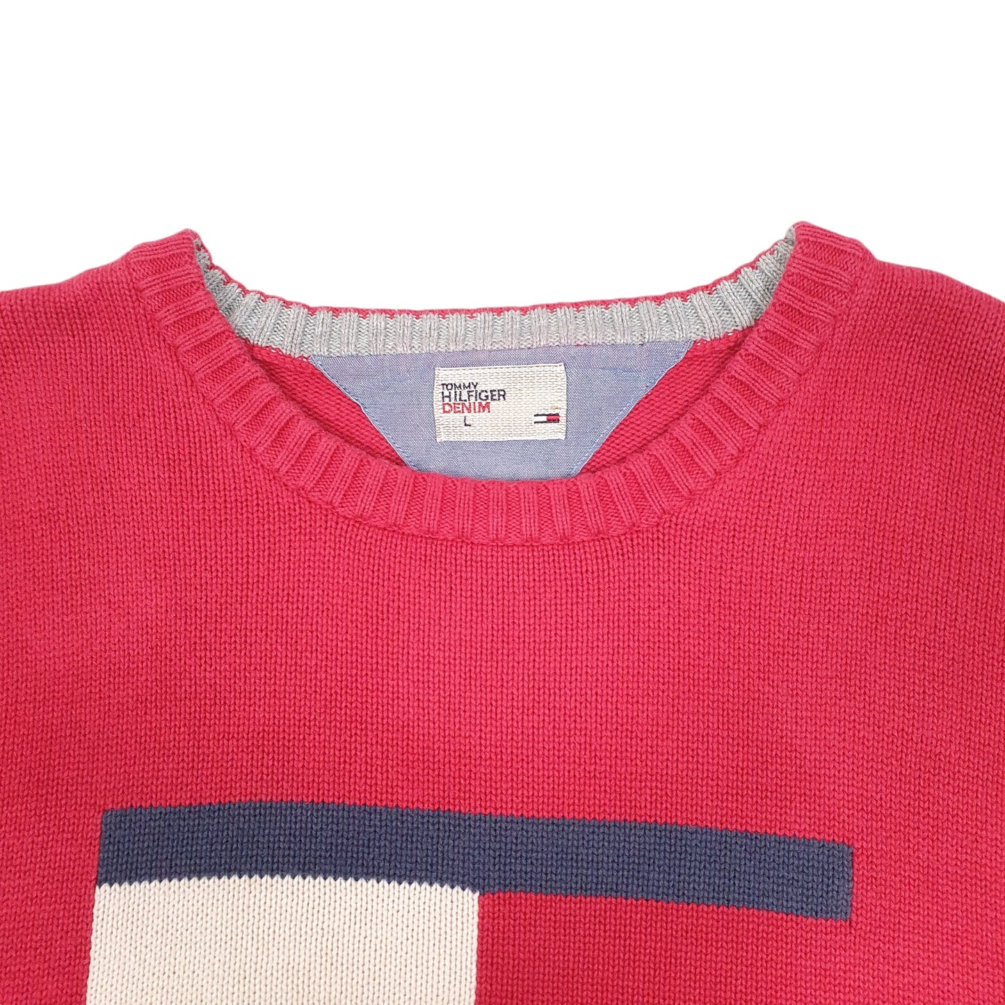 Mens Red Tommy Hilfiger Knit Box Logo Crewneck Jumper