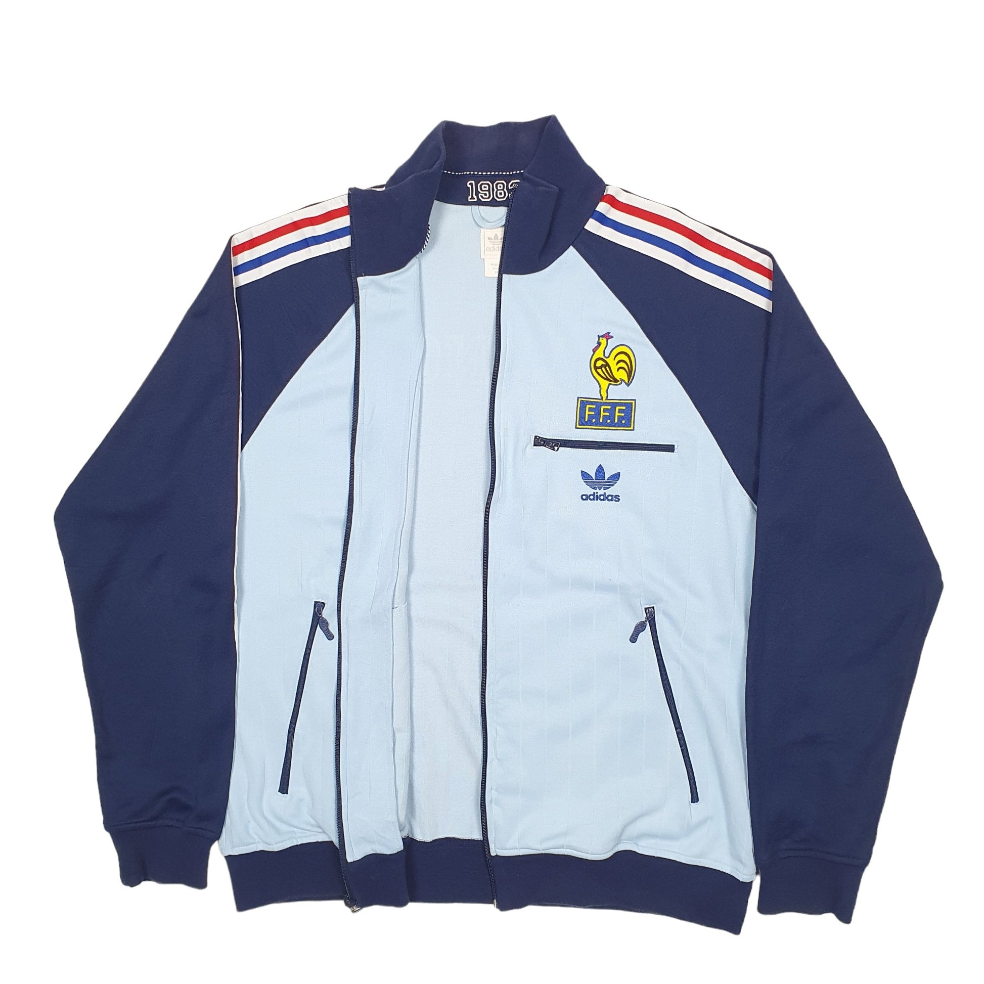 Mens Blue Adidas France Football Soccer Full Zip Jumper
