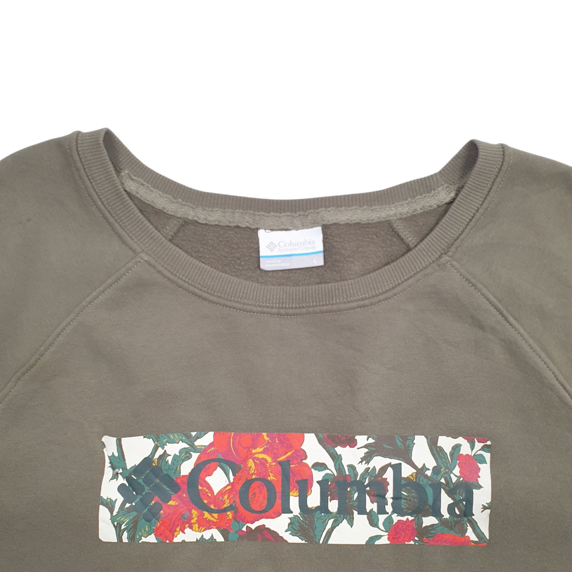 Mens Green Columbia Spellout Floral Crewneck Jumper