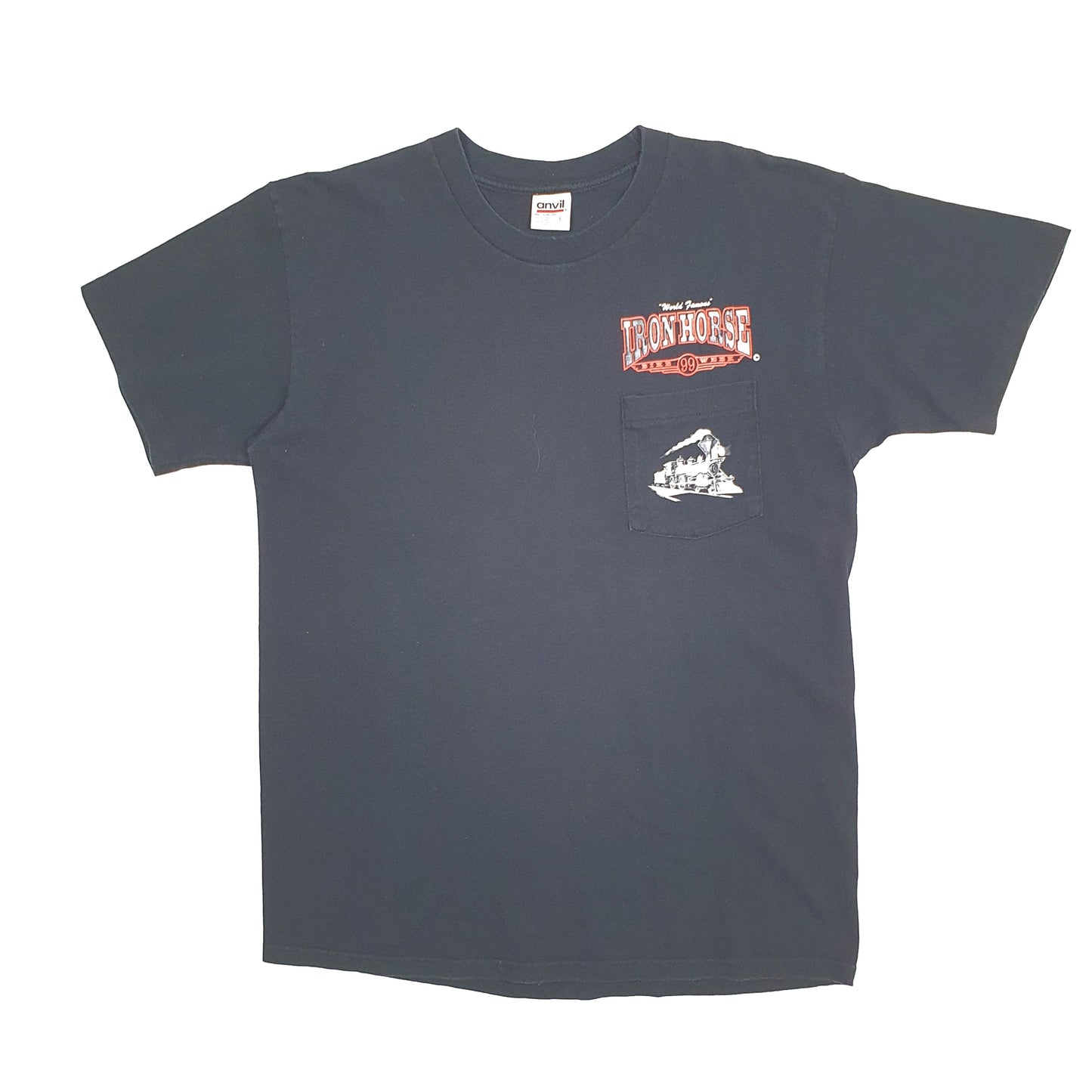 Mens Black Anvil Vintage 1999 Iron Horse Saloon Bike Week Single Stitch Short Sleeve T Shirt
