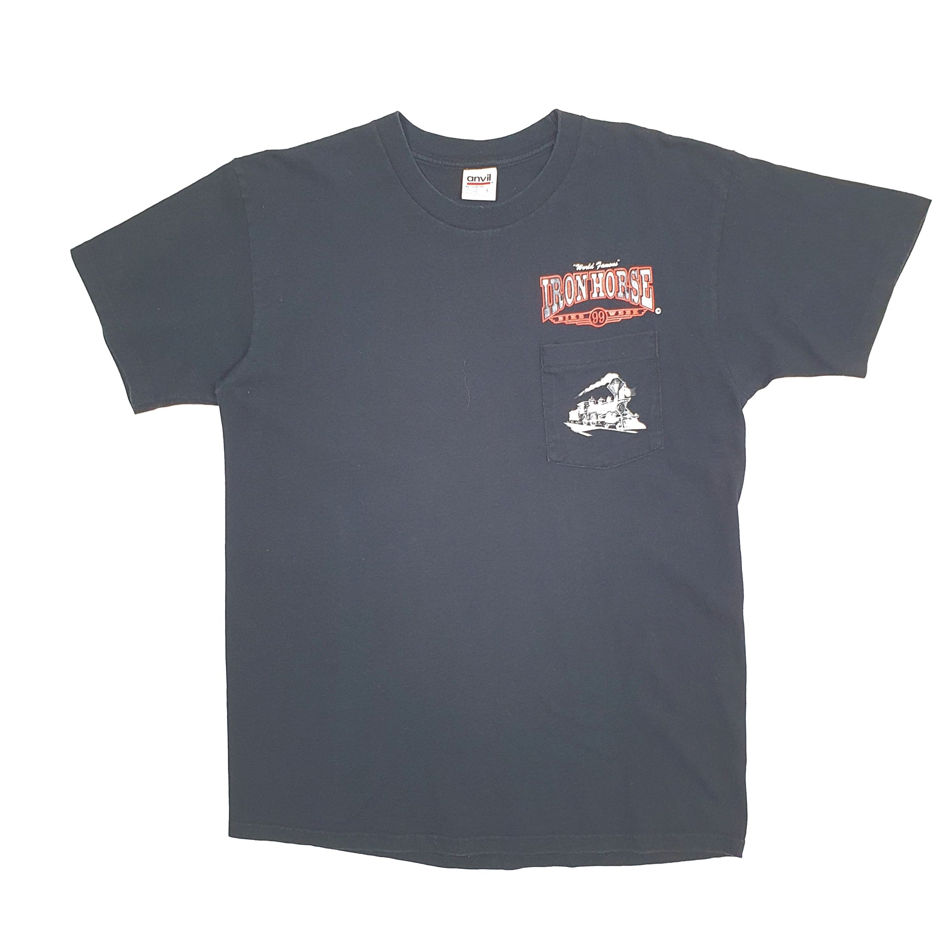 Mens Black Anvil Vintage 1999 Iron Horse Saloon Bike Week Single Stitch Short Sleeve T Shirt