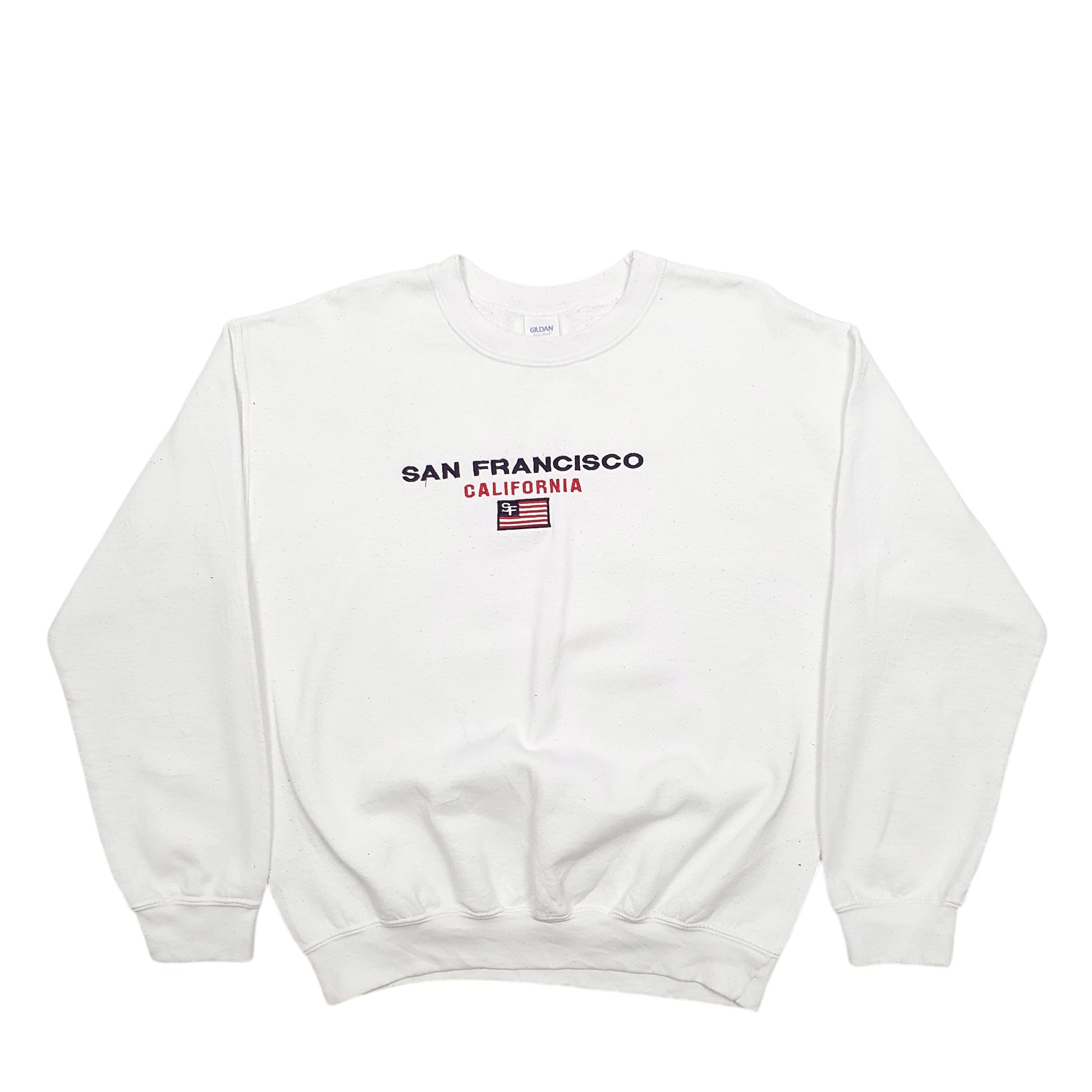 Mens White Gildan San Francisco California Spellout Crewneck Jumper