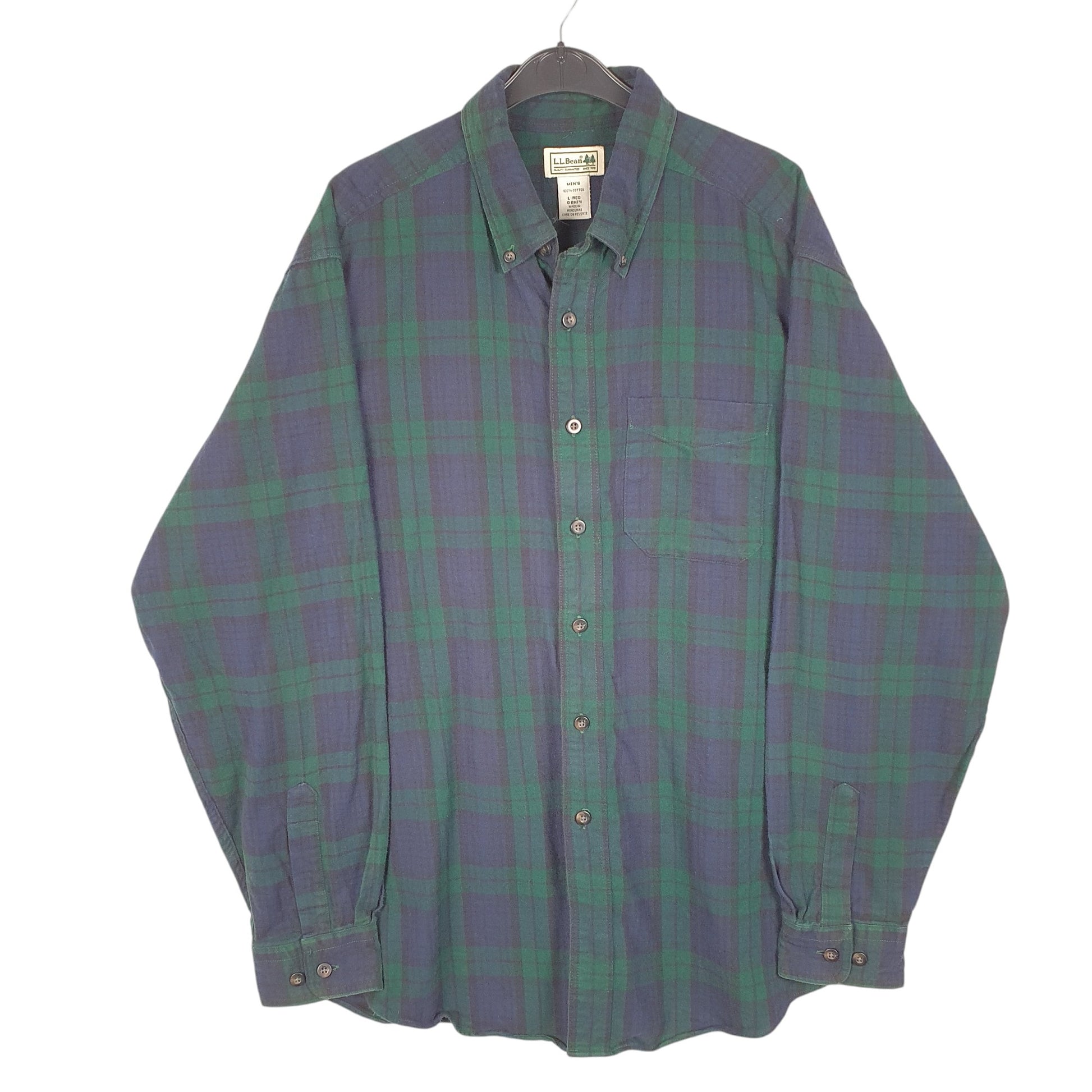Mens Navy L.L.Bean Chamois Overshirt Shacket Tartan Long Sleeve Shirt