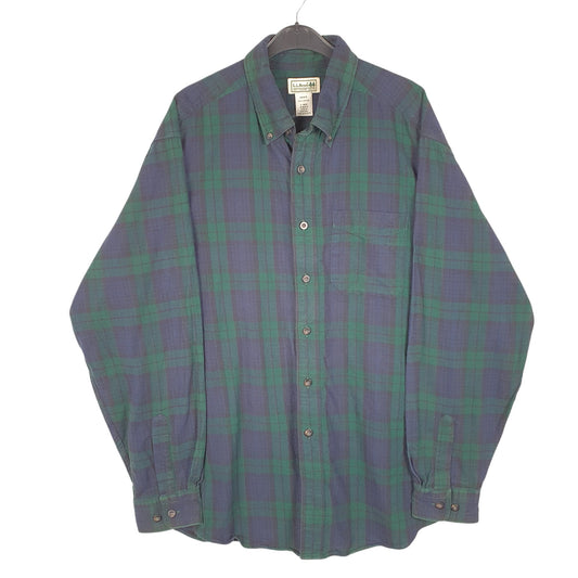 Mens Navy L.L.Bean Chamois Overshirt Shacket Tartan Long Sleeve Shirt