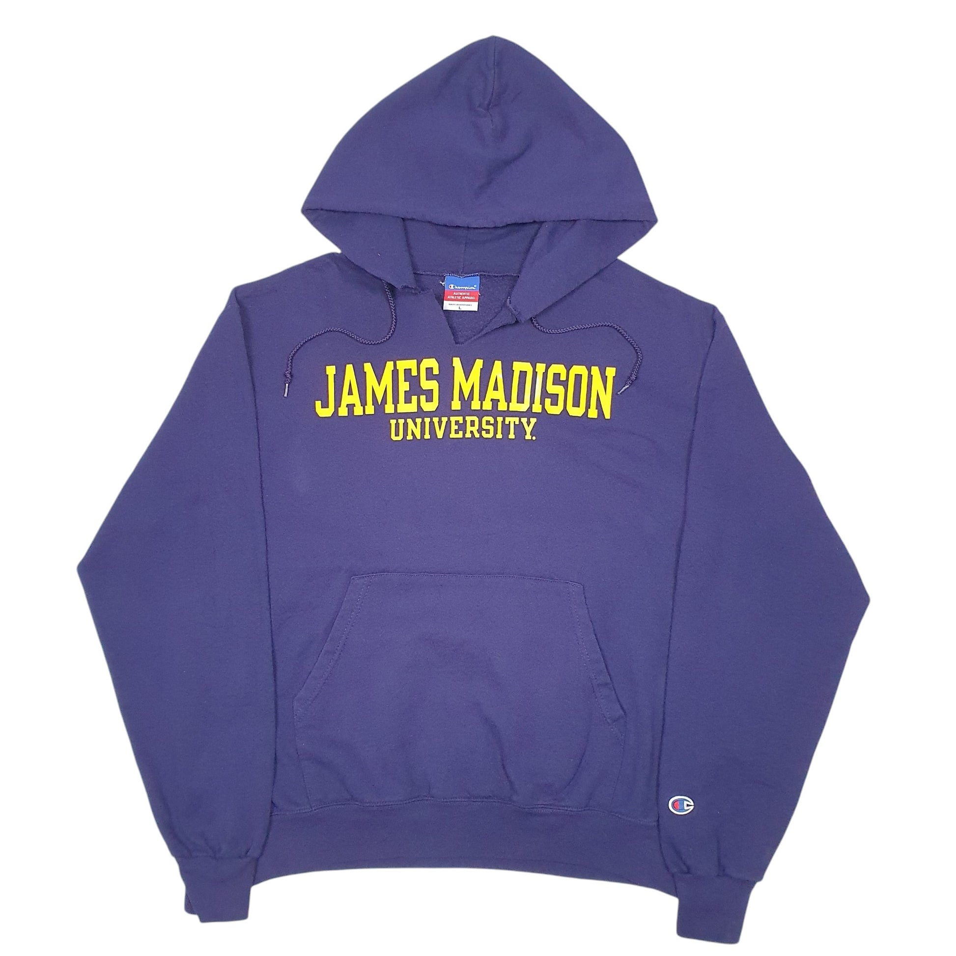 Mens Purple Champion James Madison University Spellout USA Hoodie Jumper