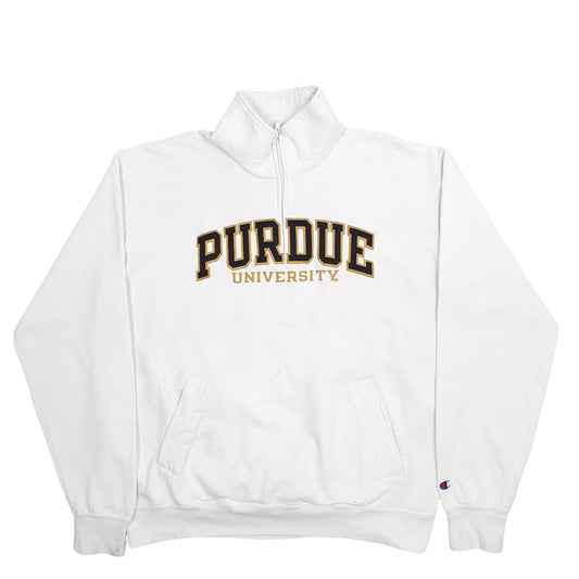 Mens White Champion Purdue University Spellout Quarter Zip Jumper