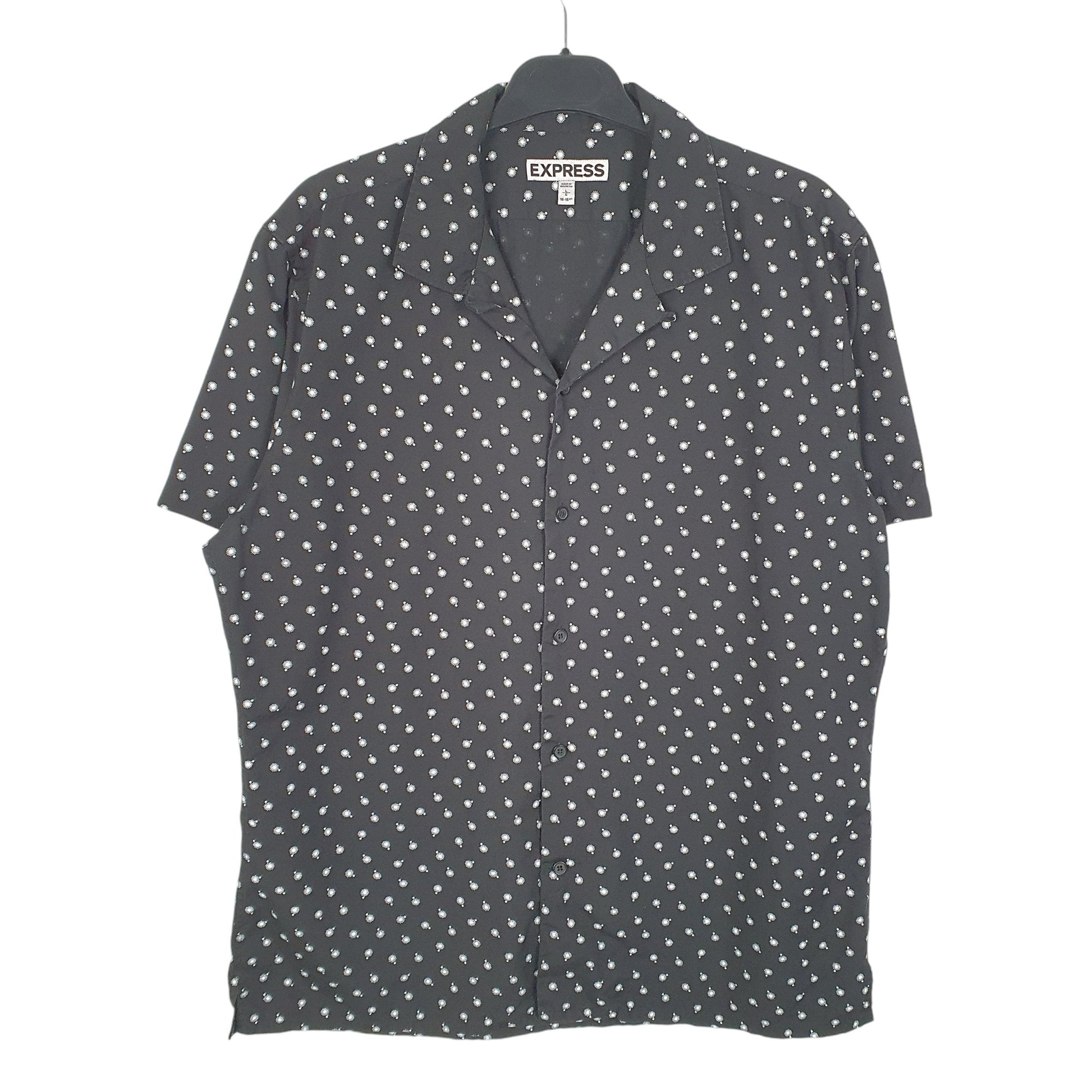Mens Black Express Stars Dots Short Sleeve Shirt