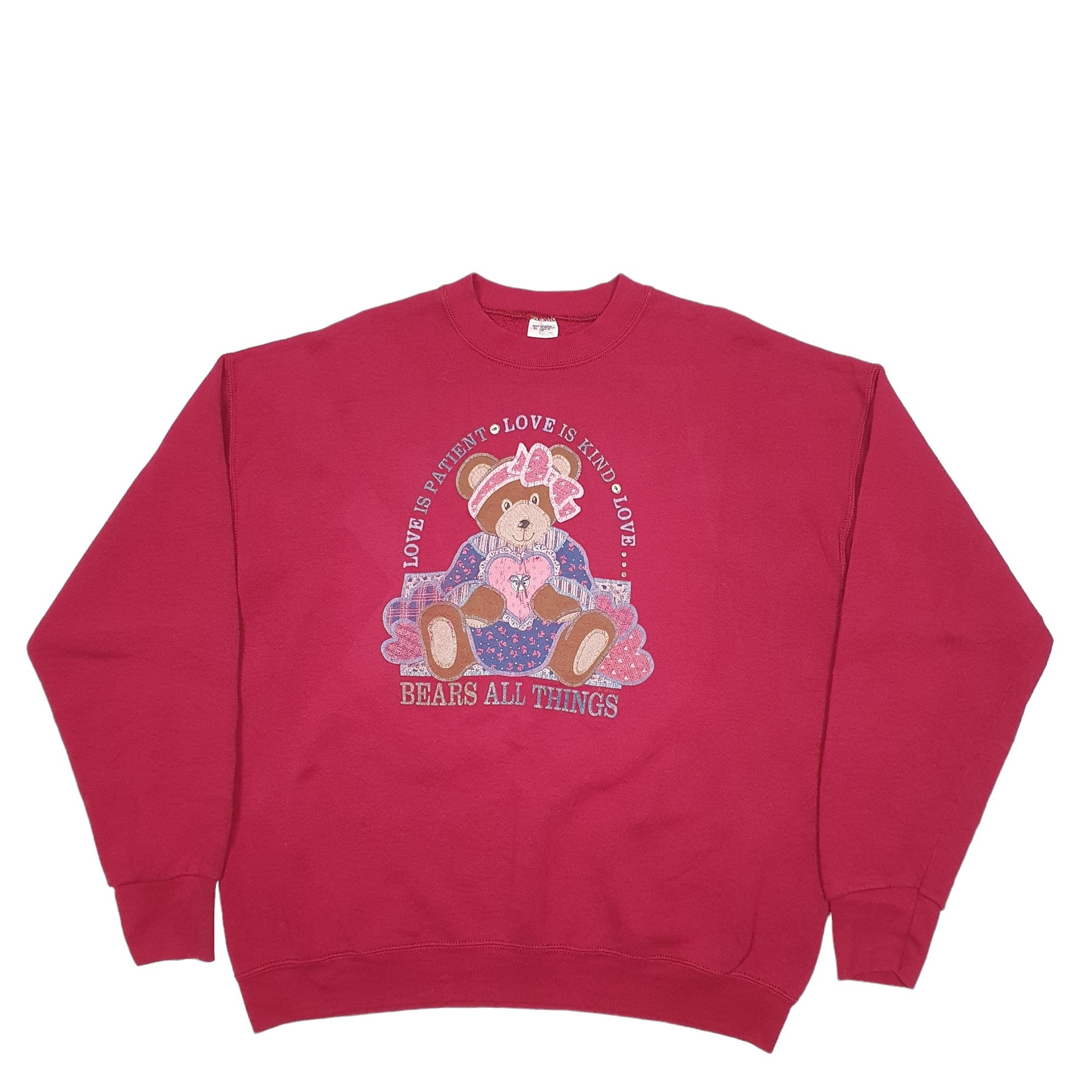 Mens Burgundy Fruit Of The Loom Bear Love Vintage Crewneck Jumper