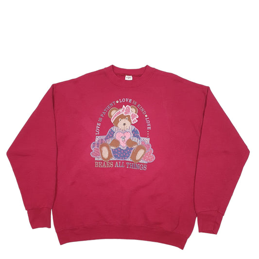 Mens Burgundy Fruit Of The Loom Bear Love Vintage Crewneck Jumper