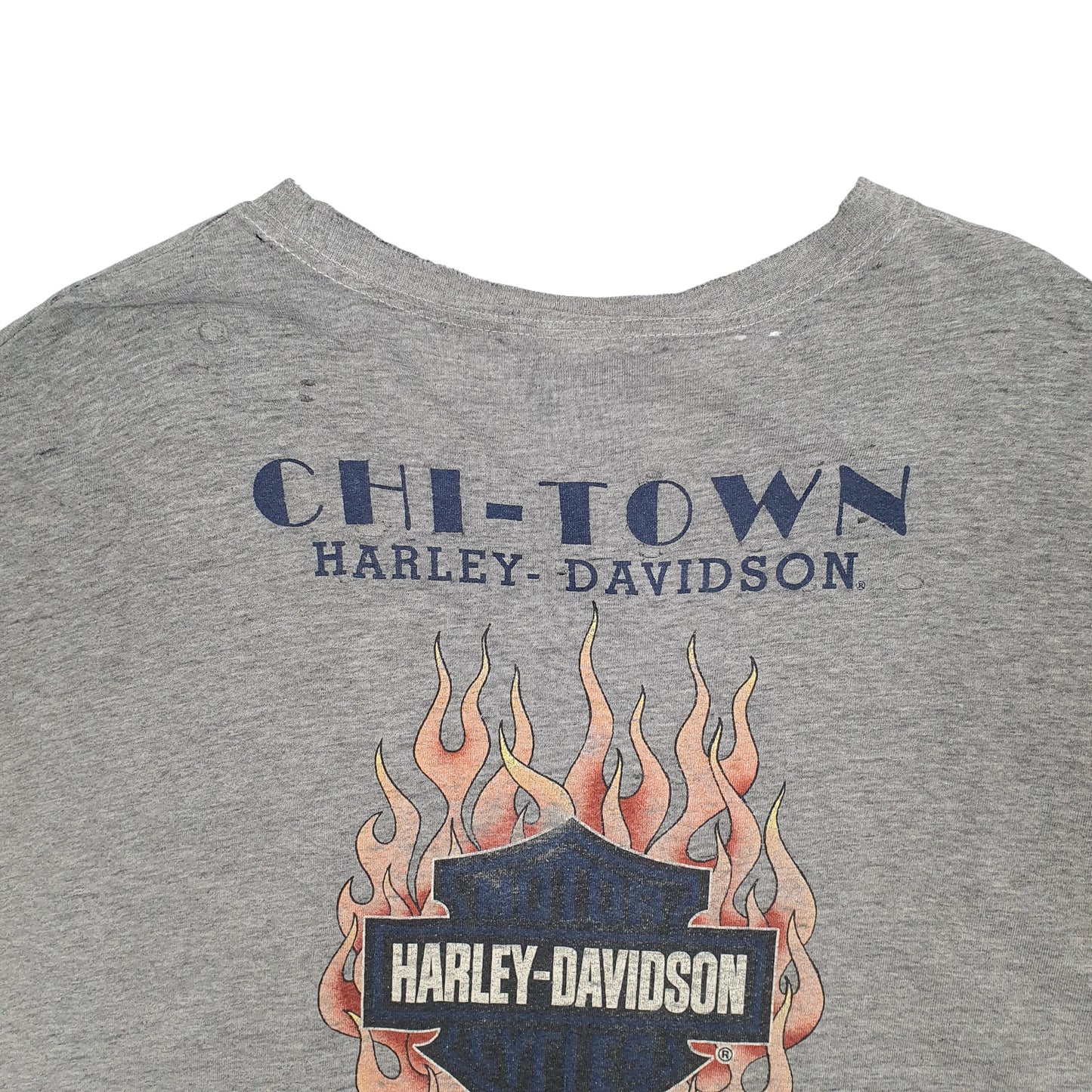 Mens Grey Harley Davidson Chi Town Ilinois Sleeveless Vest Vintage Graphic 2007 Short Sleeve T Shirt