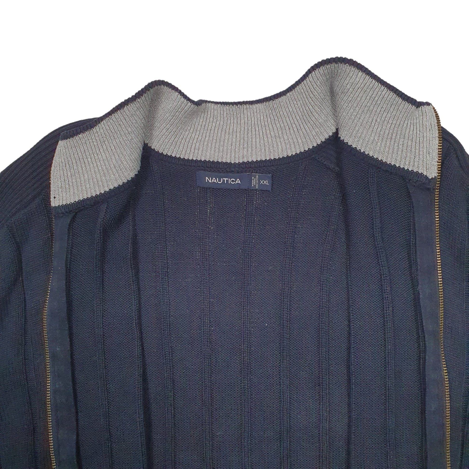 Mens Black Nautica Knit Full Zip Jumper