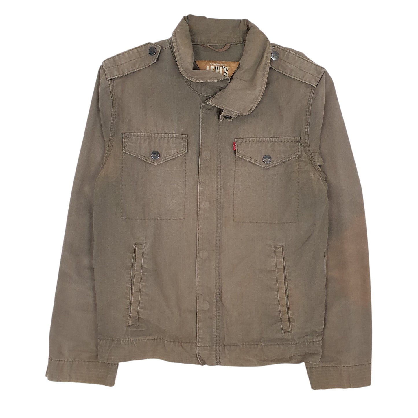 Mens Khaki Levis Stains on both Sleeves. Quarter Zip Coat